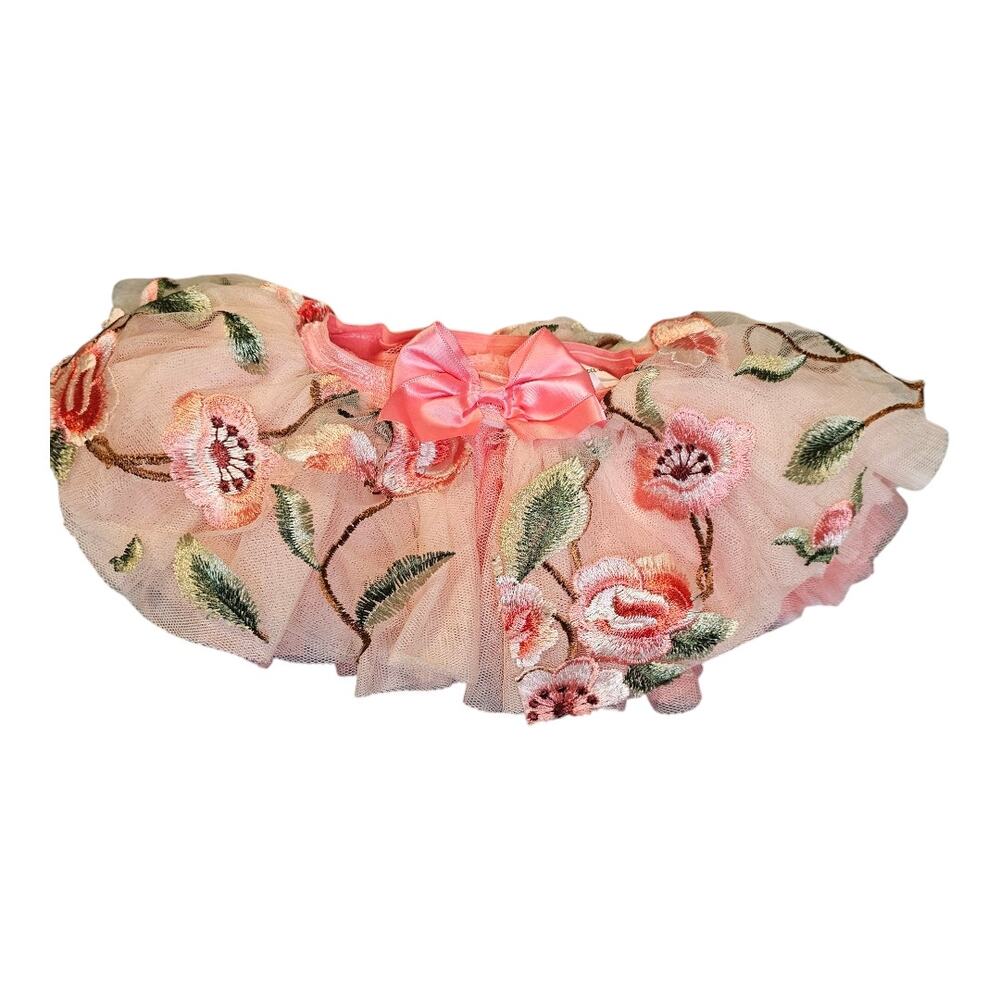 Elly & Emmy Tutu Skirt – Size 0–6 Months – Peach Floral Embroidery– Cottagecore